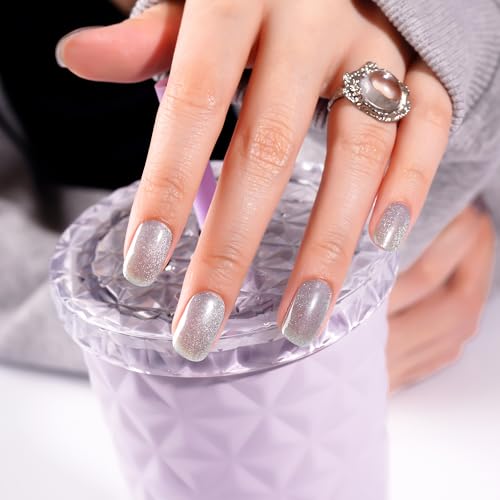 DANNI & TONI Semi Cured Gel Nail Strips Christmas Santa Claus Snowflakes Cat Eye Gel Nail Wraps 28 Stickers | Mistletoe Meow