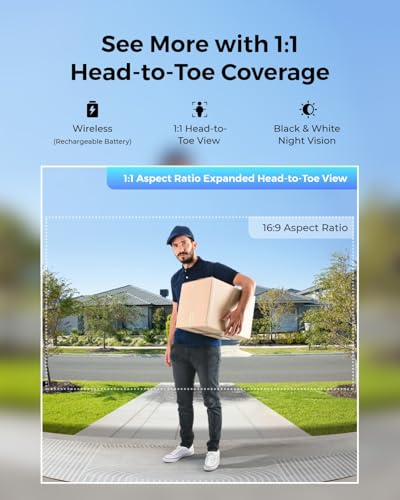 REOLINK Wireless 2K Battery Video Doorbell Camera, 150°x150° Head-to-Toe View, 2.4/5 GHz WiFi, Battery or Wired Power Options, Two-Way Talk, Person/Vehicle/Package Detection(Chime not Included)