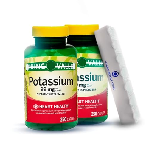Potassium Supplement 99 mg, 250 Caplets - Dietary Supplement + 7 Day Pill Organizer Included (Pack of 2)