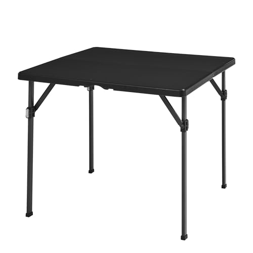Amazon Basics 34 inch Portable Folding Dining Table with Carrying Handle, Black, 33.9 x 29.1 x 33.9 inch, Square