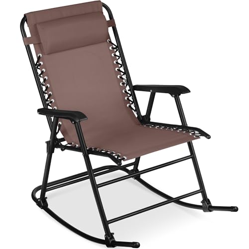 Best Choice Products Outdoor Folding Rocking Chair, Zero Gravity Lounge Chair, Patio Rocker w/Headrest Pillow - Amethyst Purple