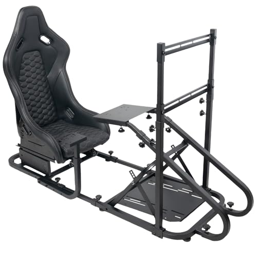 Racing Simulator Cockpit with Monitor Mount and Strong Fiberglass and PVC Leather Bucket Seat, Racing Wheel Stand Compatible with Fanatec, Thrustmaster, Logitech, Moza Racing Games on PS5, PS4, Xbox and PC