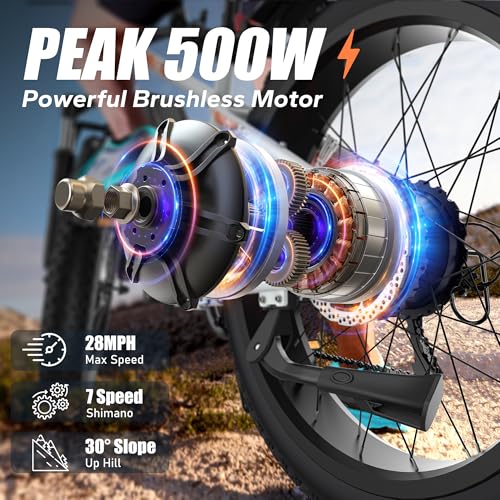 VARUN E Bikes for Men - Peak 750W Ebikes for Adults - Fat Tire Electric Bike Up to 25MPH 60+ Miles with 48V 13AH Removable Battery - 26