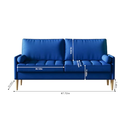 67.7'' Home Sofa Living Room, Velvet Modern Loveseat Sofa, Upholstered 3-Seater Couch for Bedroom, Apartment, Home Office, Easy Assembly (Blue + Fabric + 3 Seat + Cotton)