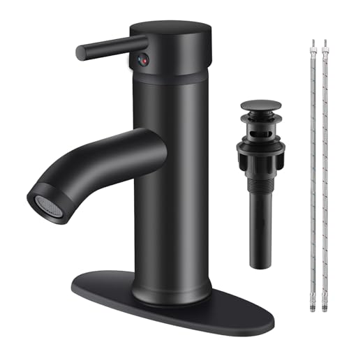 Matte Black Bathroom Faucet Single Handle Bathroom Sink Faucet with Pop-Up Drain Vessel Sink Faucet Tall Modern for Bathroom Washbasin Faucet Countertop Installation