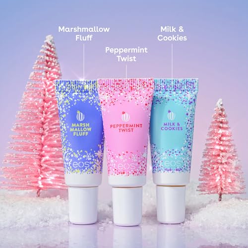 eos Holiday 24H Moisture Mini Super Balm Set, Sugar Plum Spritz, Candy Cane Swirl, Iced Sugar Cookie, Limited Edition Lip Care, Stocking Stuffers, 0.24 fl oz, 3-pack