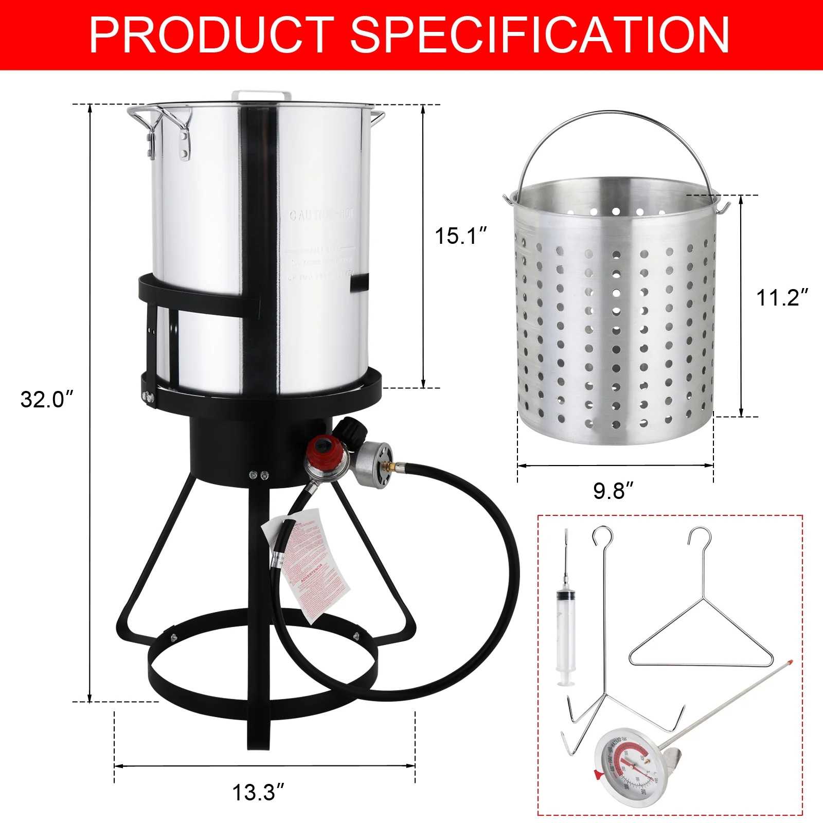 Turkey Fryer 30 Qt Cooker Set Round Tripod Stove Rack Fryer Gas Burner