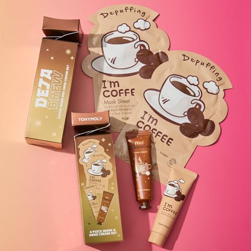TONYMOLY Deja Brew 4-Piece K-Beauty Coffee Skincare Gift Set – 2 Sheet Masks, Coffee Wash-Off Mask, Hot Chocolate Hand Cream – Hydrating, Nourishing, Limited-Edition