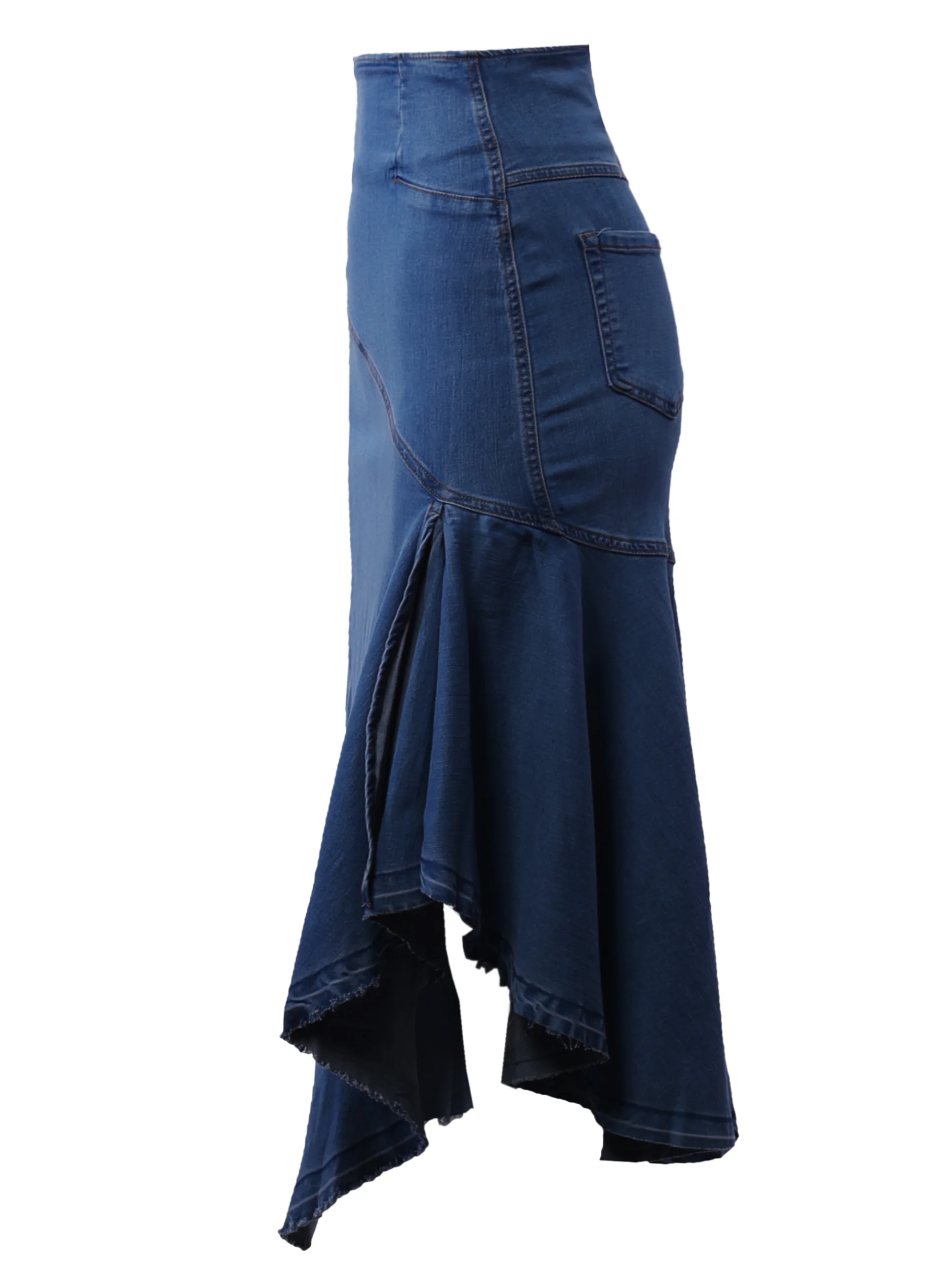 A2Y Women's Casual Rayon High Waist Back Zipper Denim Jean Long Skirts Dark Wash L