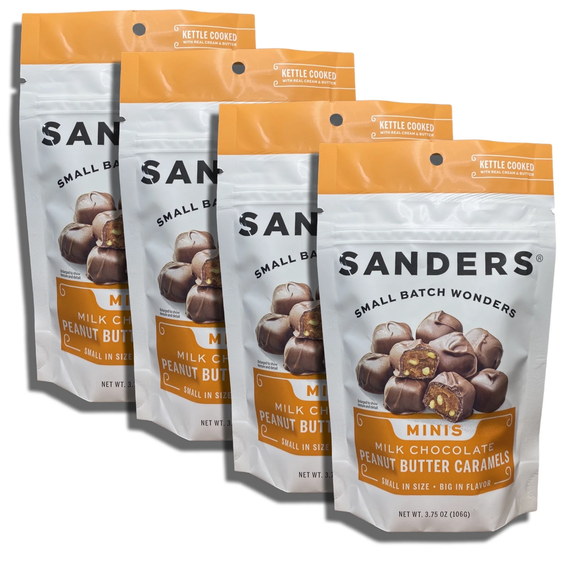 Small Batch Mini Chocolates by Sanders Bundled by Tribeca Curations | 3.75 Ounce Bag | Value Pack of 4 (Milk Chocolate Peanut Butter Caramels)
