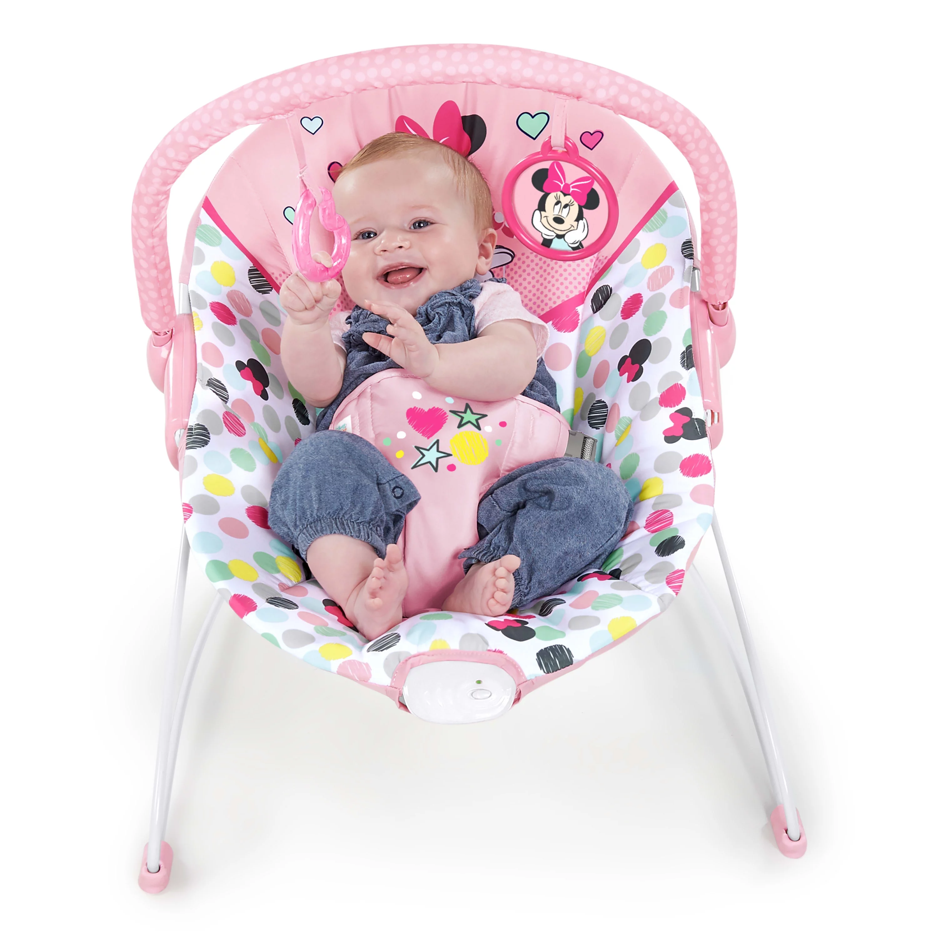 Disney Baby Slip Resistant Vibrating Infant Baby Bouncer, Minnie Mouse Spotty Dotty by Bright Starts