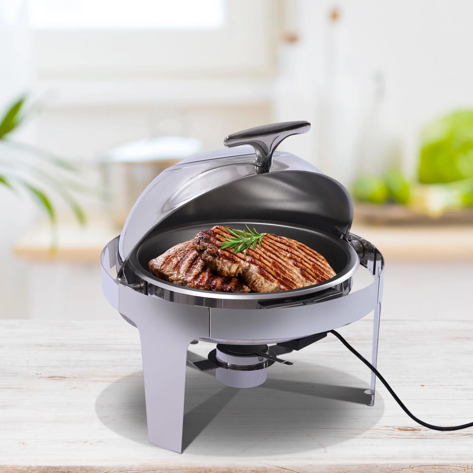 FETCOI 6L Electric Catering Chafing Dish Set Buffet Warmer Chafing Dish w/ Rolling Lid