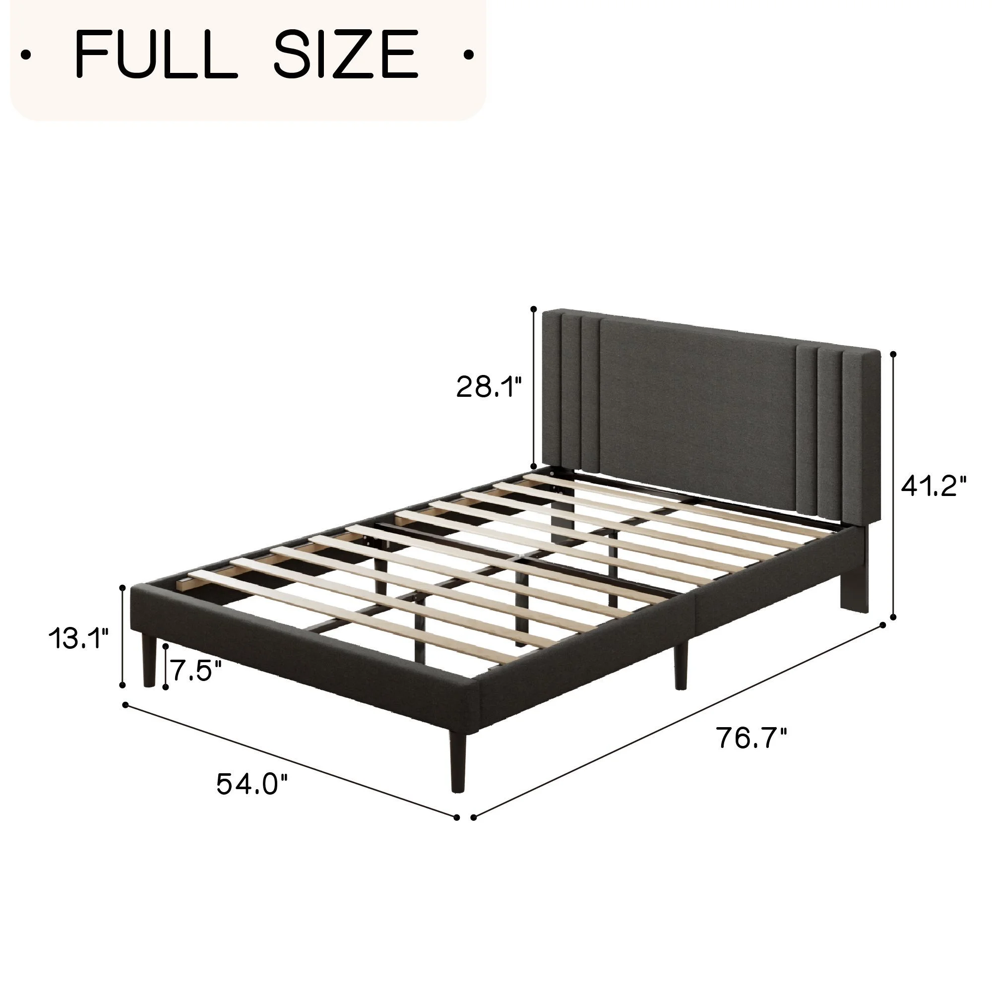 TOBILI Dark Gray Wood Frame Full Platform Bed