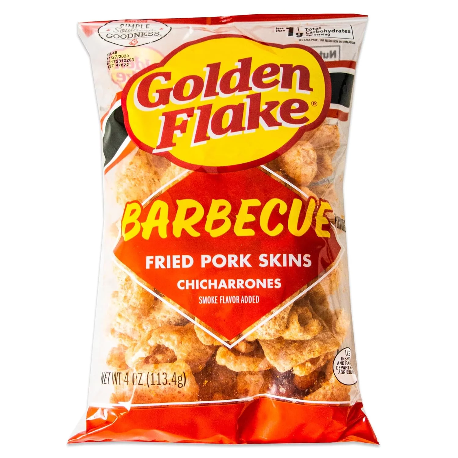 Golden Flake Utz BBQ Pork Rinds - Chicharrones - Crispy Fried Pork Skins - 4, 4Oz Bags