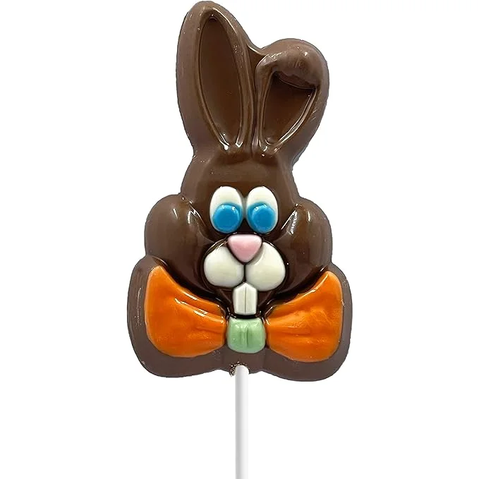 Decorated Easter Bunny Big Chocolate Lollipop Holiday Treats, Milk Chocolate Pop Party Bag Fillers, Individually Wrapped, Kosher Certified Dairy, 3oz Chocolate Sucker (Milk Chocolate, Single)