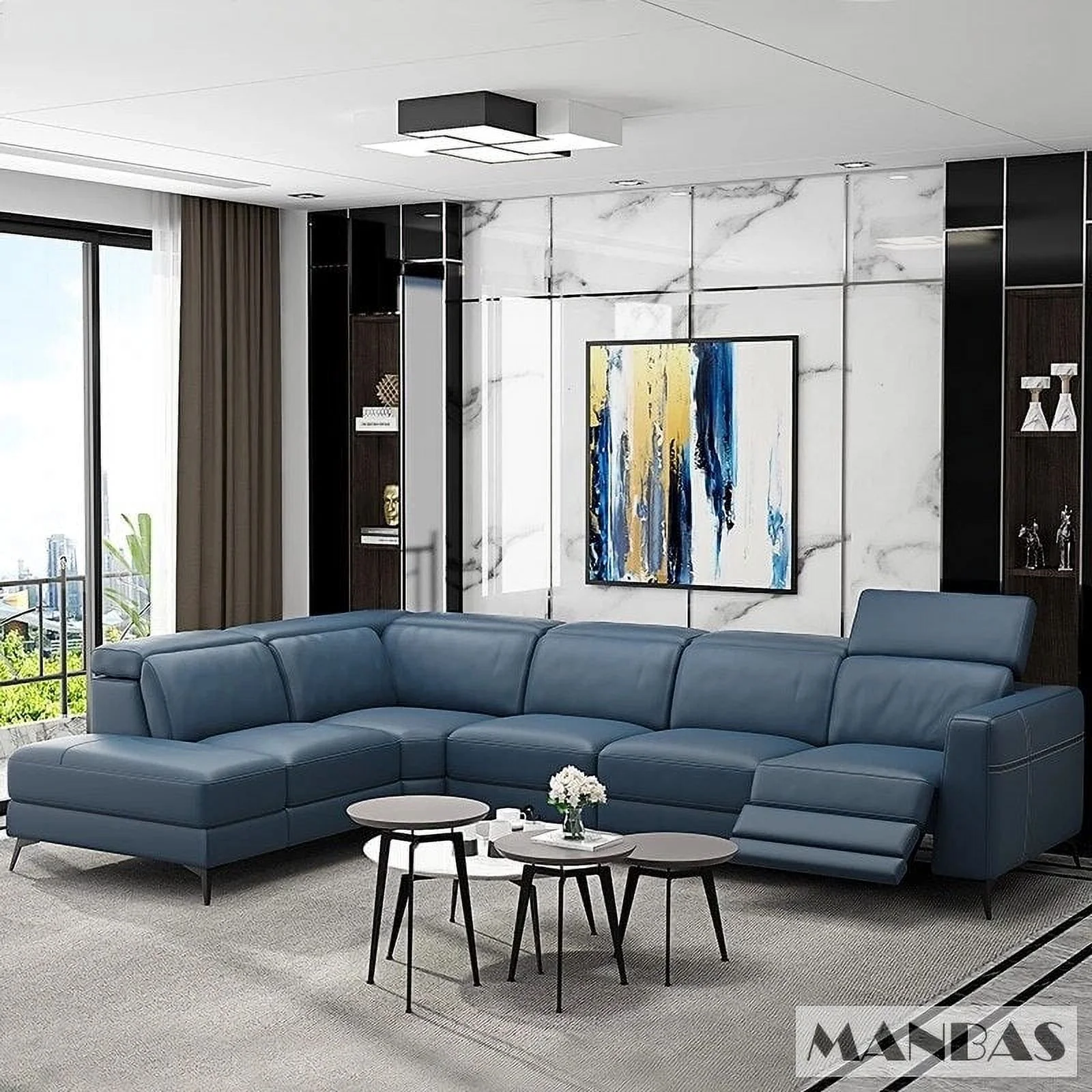 Linlamlim Relaxing Italian Genuine Leather Recliner Sofa Set with Electric Recliner Chairs Living Room Couch Sectional Sofa Sets