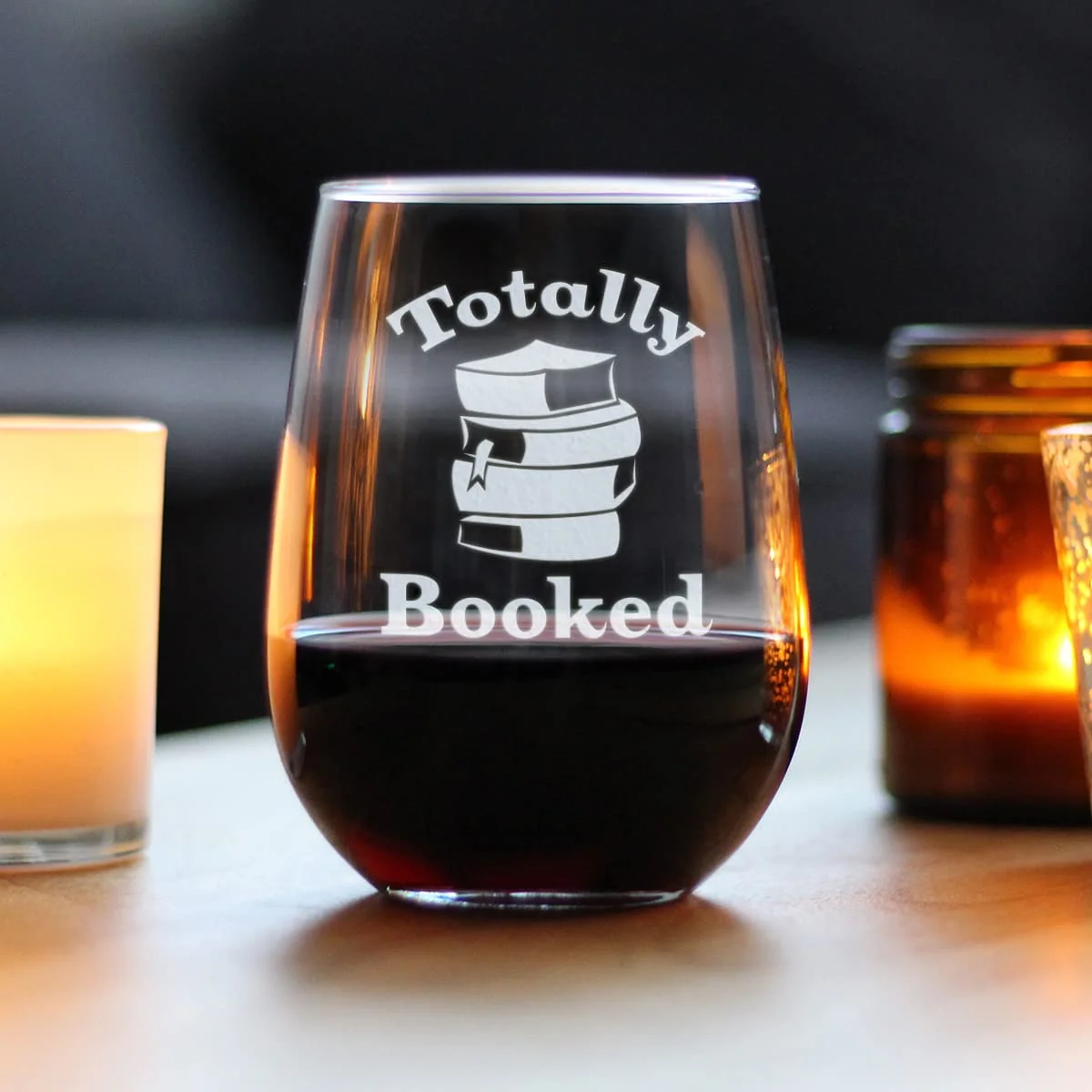 Totally Booked - Stemless Wine Glass - Cute Funny Book Club Gifts for Lovers of Reading & Fun Librarians - Large