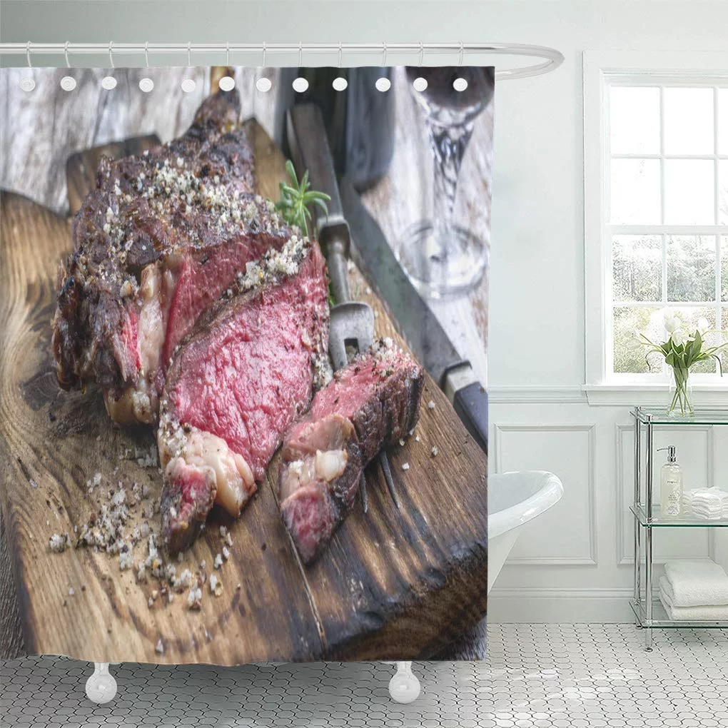 SUTTOM Brown Beef Barbecue Dry Aged Wagyu Tomahawk Steak As Shower Curtain 66x72 inch
