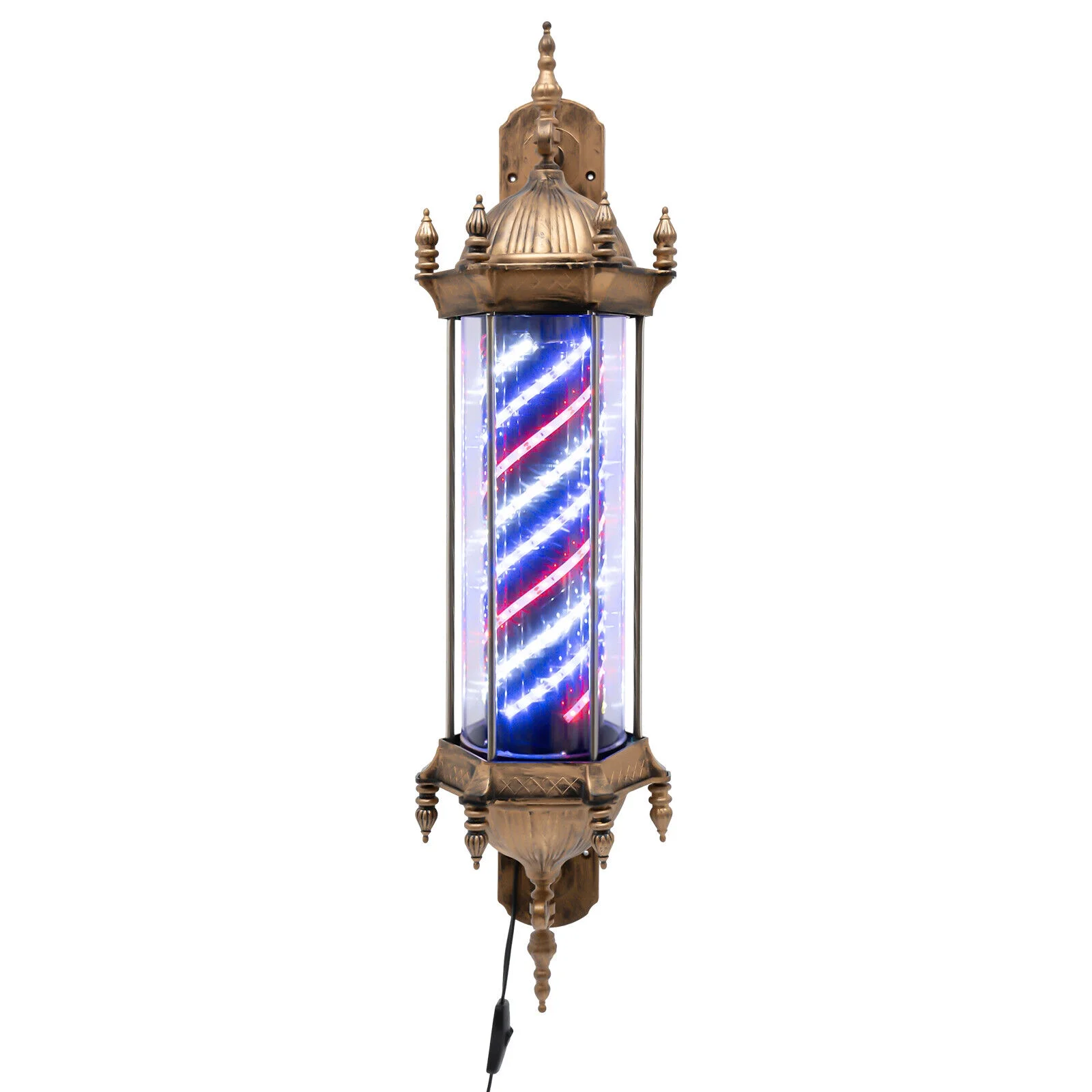 18W Barber Shop Pole Rotating Light Hair Salon Golden Red+White+Blue LED Stripe Sign