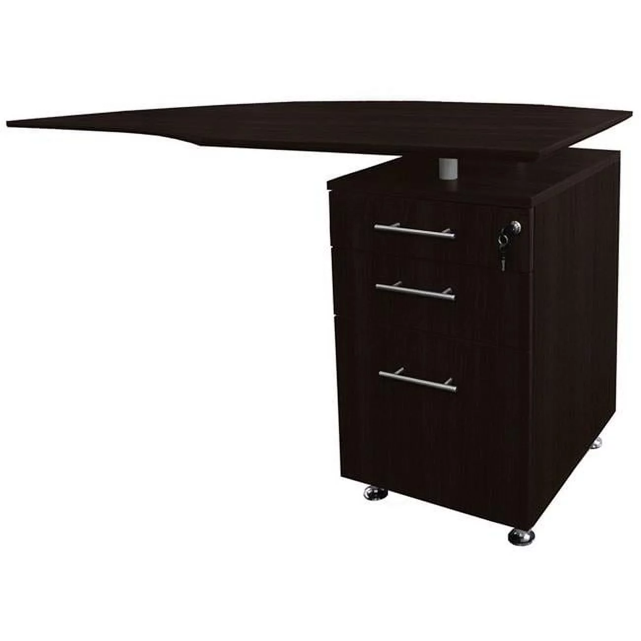 Mayline  63 in. Medina Right Curved Desk Return, Pencil-Box-File Pedestal - Mocha - 29.5 x 63 x 24 in.
