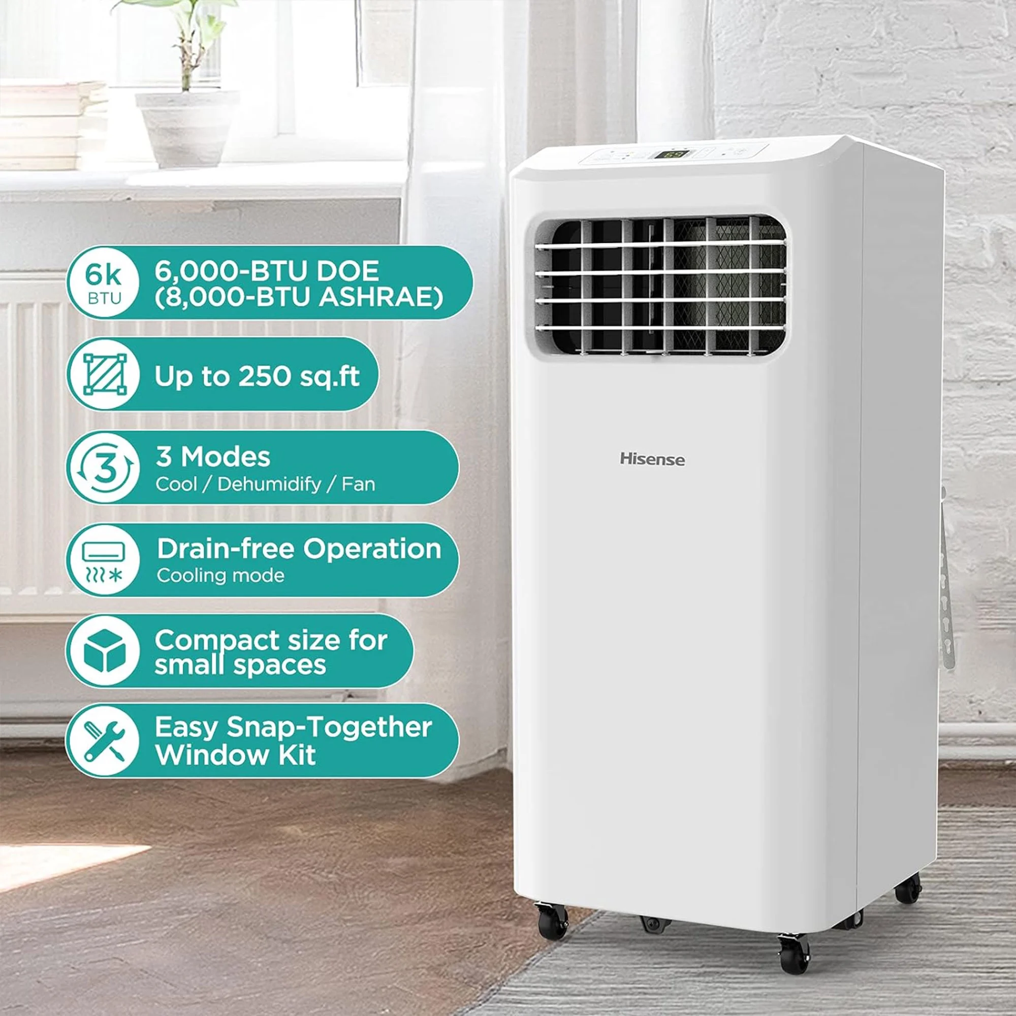 Hisense Ultra Slim Portable Air Conditioner, White (Certified Refurbished)