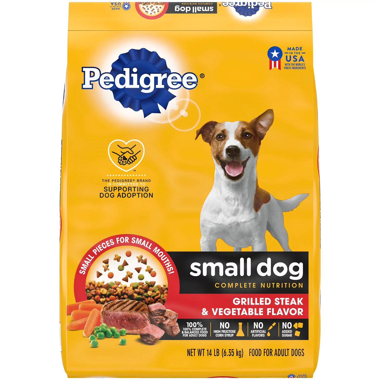 Pedigree Small Dog Complete Nutrition Small Breed Adult Grilled Steak and Vegetable Recipe Dry Dog Food 14lb
