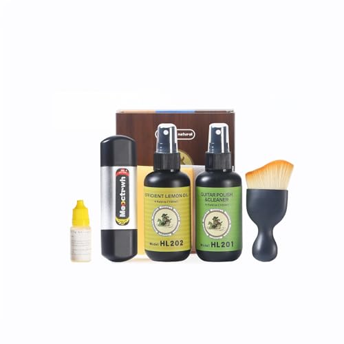 Guitar Cleaning Kit, Fretboard Lemon Oil, Polish and Oil Care, Guitar String Cleaner Tool Brush String, Fret Care, Cleaning Brush & Cleaning Cloth, Extends Fretboard and String Life