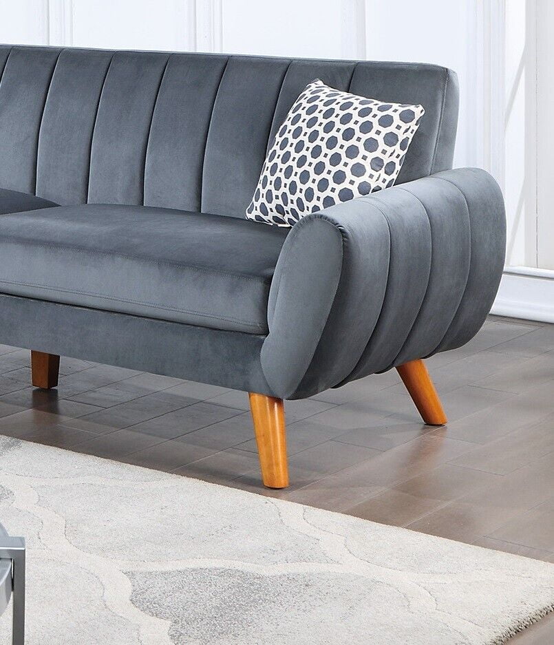 2pc Sofa Set Sofa And Loveseat w Pillows Velvet Fabric Plush Cushion Couch Dark Gray Wooden Legs Living Room Guest Furniture