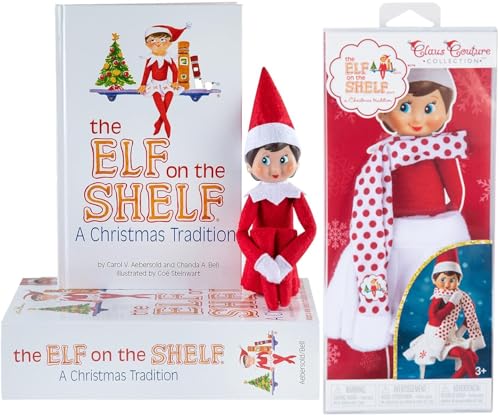 The Elf on the Shelf Christmas Tradition Box Set Girl Scout Elf (Blue Eyed), Story Book and Claus Couture Collection Snowflake Skirt and Scarf (Multi-Item Bundle)