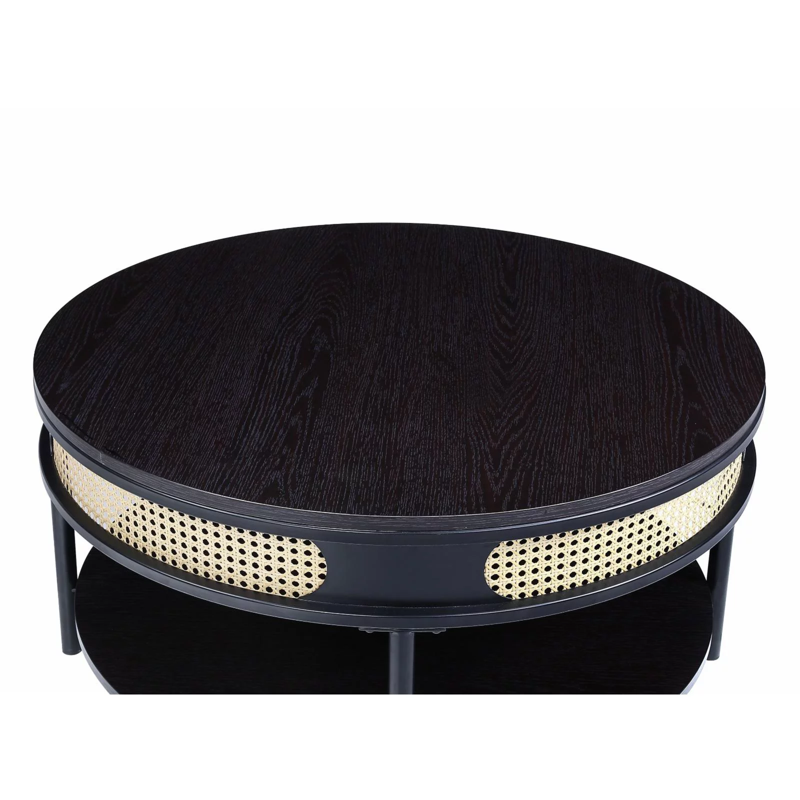 ACME Colson Round Wood Top Coffee Table with Bottom Shelf in Black