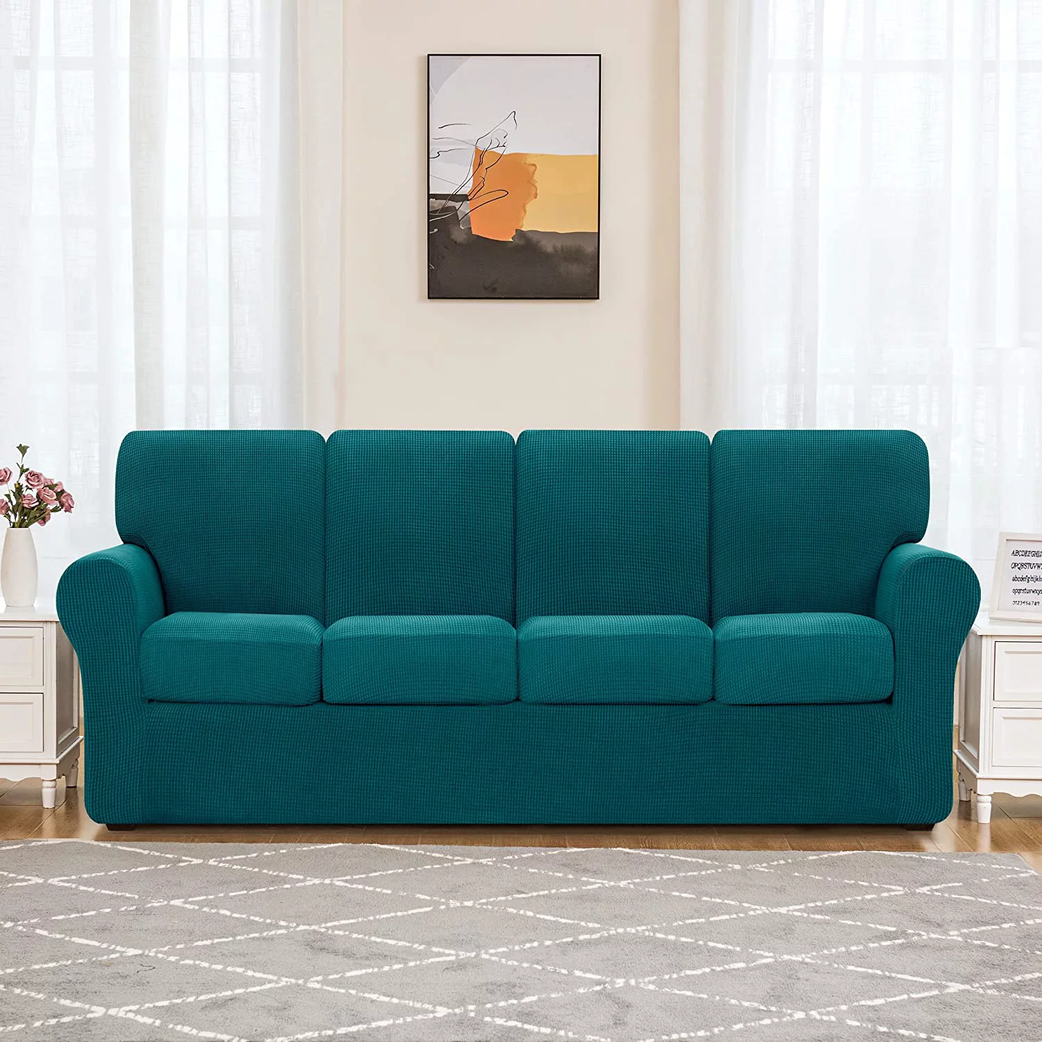 Subrtex Sofa Slipcover Sets 9 Pieces Stretch Couch Cover Backrest Cushion Covers (Oversized Sofa, Turquoise)