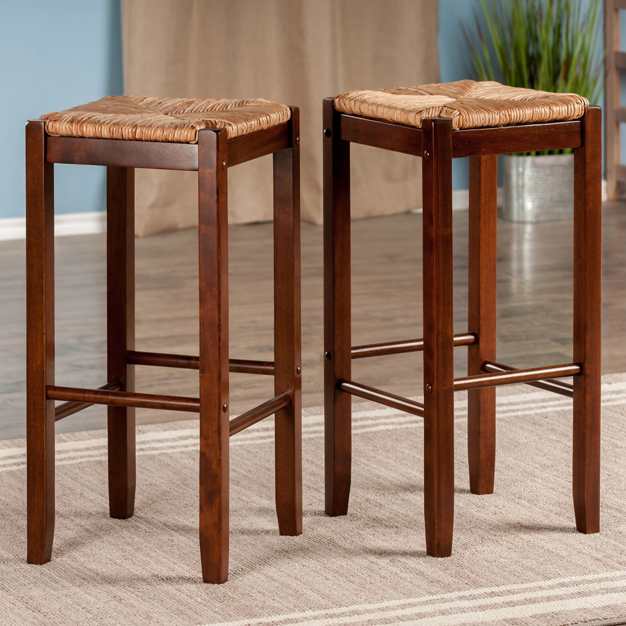Winsome Wood Kaden Rush Seat Bar Stool Set, 29
