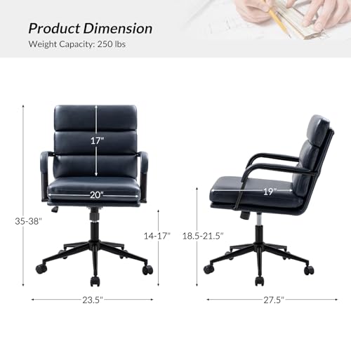 HULALA HOME Modern Faux Leather Home Office Chair with Tilt Lock & Metal Base, Desk Chair with Wheels & Padded Cushion, 360° Swivel Wide Seat Computer Task Chair, Sage