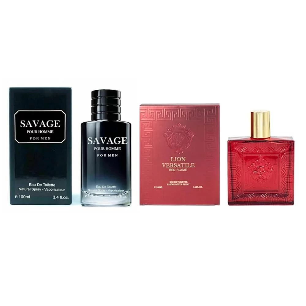 Savage Pour Home & Versatile Red Flame For Men, Eau De Toilette Natural Spray, (Inspired By Sauvage & Versase Red Flame) 3.4Oz Fl Oz/100Ml Each