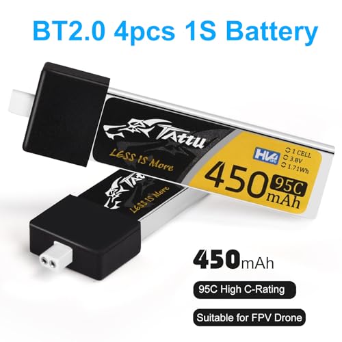 4pcs BT2.0 450mAh 1S Battery HV 3.8V 95C FPV Lipo Battery with BT 2.0 Connector for FPV Tiny Whoop 1S Brushless Whoop Drone
