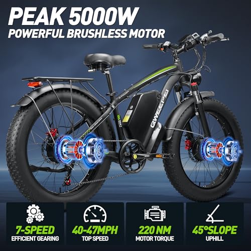 Dual Motor Ebike,37MPH Fast Electric Bike Peak 3000W/5000W 23AH Ebike for Adults UL Certified Battery Commuting Electric Bicycle 87 Miles Long Range 7-Speed 26