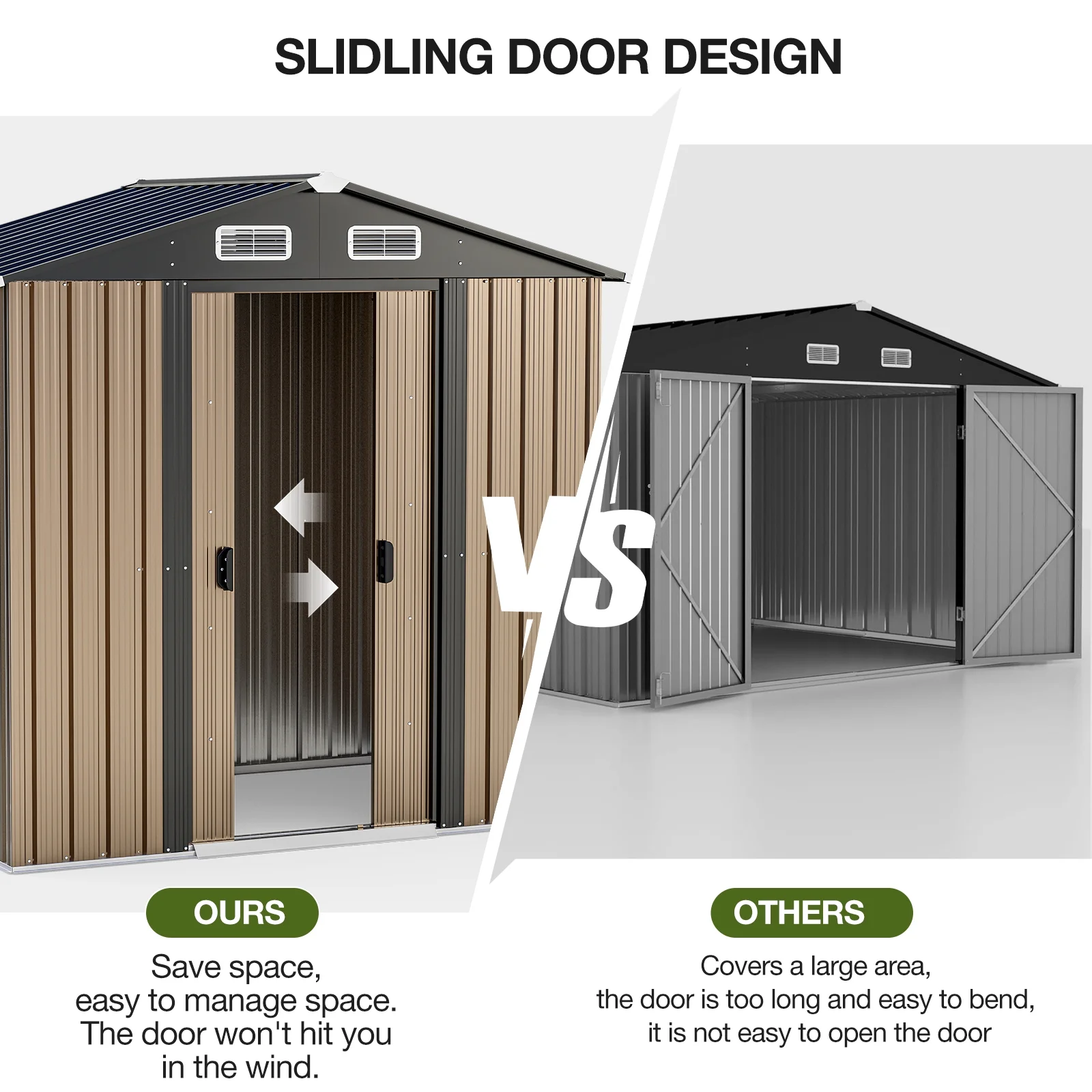 6 x 4 FT Outdoor Storage Shed, Metal Shed with Vents & Sliding Door for Gardening Tools Waterproof Thickened Galvanized Metal Storage Shed for Garden, Backyard, Lawn