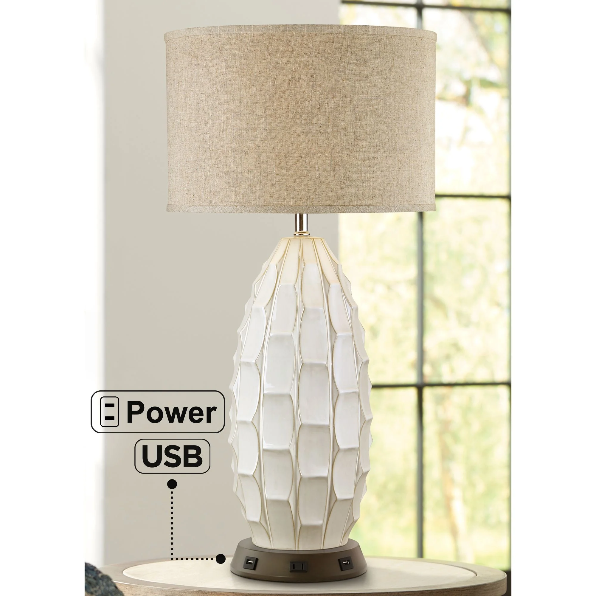 Possini Euro Design Mid Century Coastal Table Lamp with USB and AC Power Outlet Workstation Charging Base 32.75
