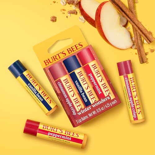 Burt's Bees Christmas Gifts, 4 Lip Balms Stocking Stuffers Products, Beeswax Bounty Fruit Mix - Watermelon, Pomegranate, Dragonfruit Lemon & Sweet Peach (4-Pack)