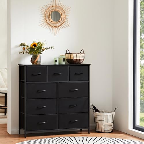 Sweetcrispy Dresser, Dresser for Bedroom Drawer Organizer Storage Drawers, Fabric Storage Tower with 8 Drawers, Chest of Drawers with Steel Frame, Wood Top for Nursery, Living Room, Closet