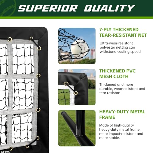 9 Hole Pitching Net, Heavy-Duty Baseball Net with Strike Zone for Pitching and Hitting, Height Adjustable Training Equipment with 9 Pocket Pitching Target for Baseball & Softball Practice