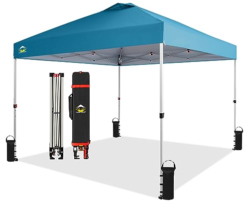 CROWN SHADES 10x10 Pop Up Canopy - Beach Tent with One Push Setup - Easy Outdoor Sun Shade for Events, Parties, Camping - Gazebo with STO-N-Go Cover Bag, Silver Coated Top, White