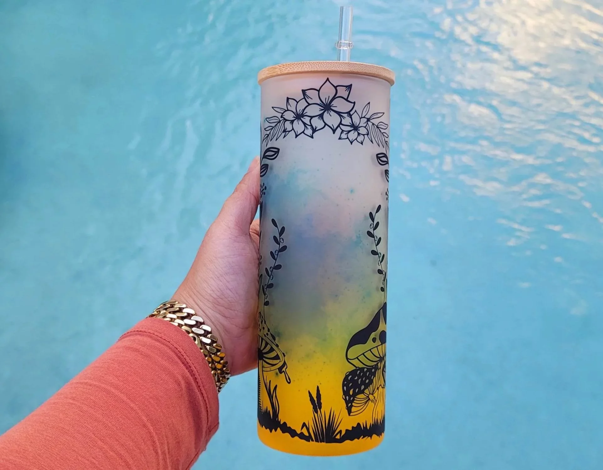 Mushroom Beer Can Glass | Boho Mushroom Coffee Glass | Aesthetic Coffee Glass | 24 oz