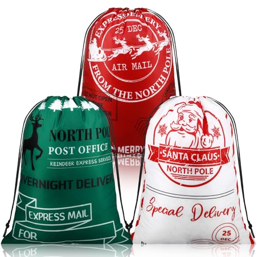 Abbylike 8 Pcs Large Christmas Santa Gift Bags 19 x 14.5 Inch Jumbo Sacks Christmas Drawstring Gift Bags Polyester Fabric Sacks for Event Xmas Party Supplies Favors