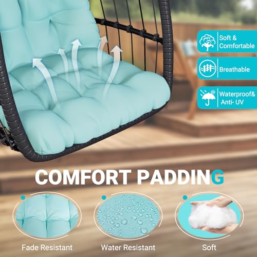 LEVELEVE Egg Chair with Stand,Patio Rattan Wicker Hanging Swing Egg Chair Hammock Chair for Bedroom Porch Garden,Thickened Aluminum Alloy Steel Frame and UV Resistant Cushion,350LBS Capacity