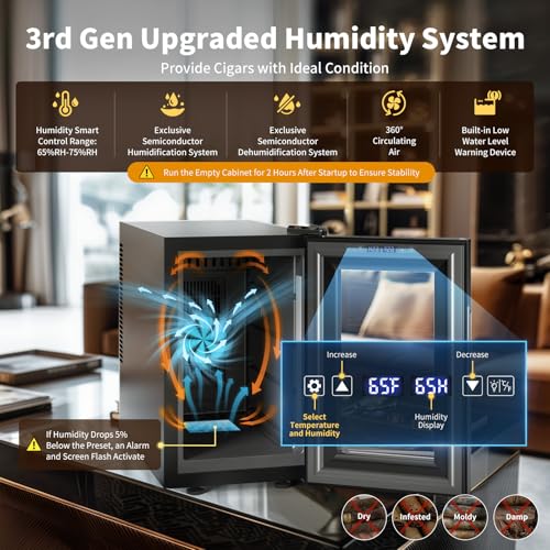 NEEDONE Electric Cigar Humidor 23L pro, Humidity, Heating, Cooling Quiet Smart Control, Thermostatic Cabinet for 150 Counts w/Spanish Cedar Wood Shelves Drawer, Hygrometer, Gifts for Men