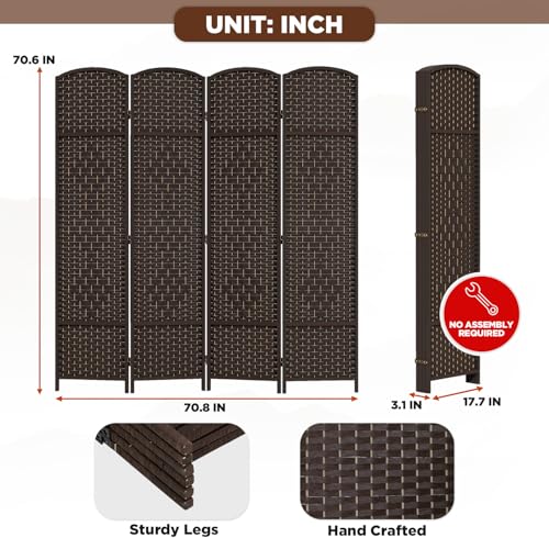 PayLessHere Room Divider Room Screen Divider Wooden Screen Folding Portable Partition Screen (Brown, 4 Panel)