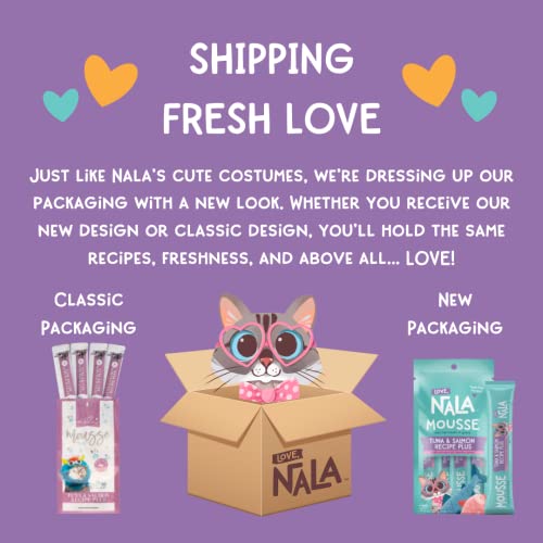 LOVE, NALA - Natural Lickable Cat Squeeze Up Treat,Topper - Variety Pack Mousse - Wet Food Cat Puree - Grain Free, Non-GMO, Minerals, Vitamins - 24 Pack 12 oz.
