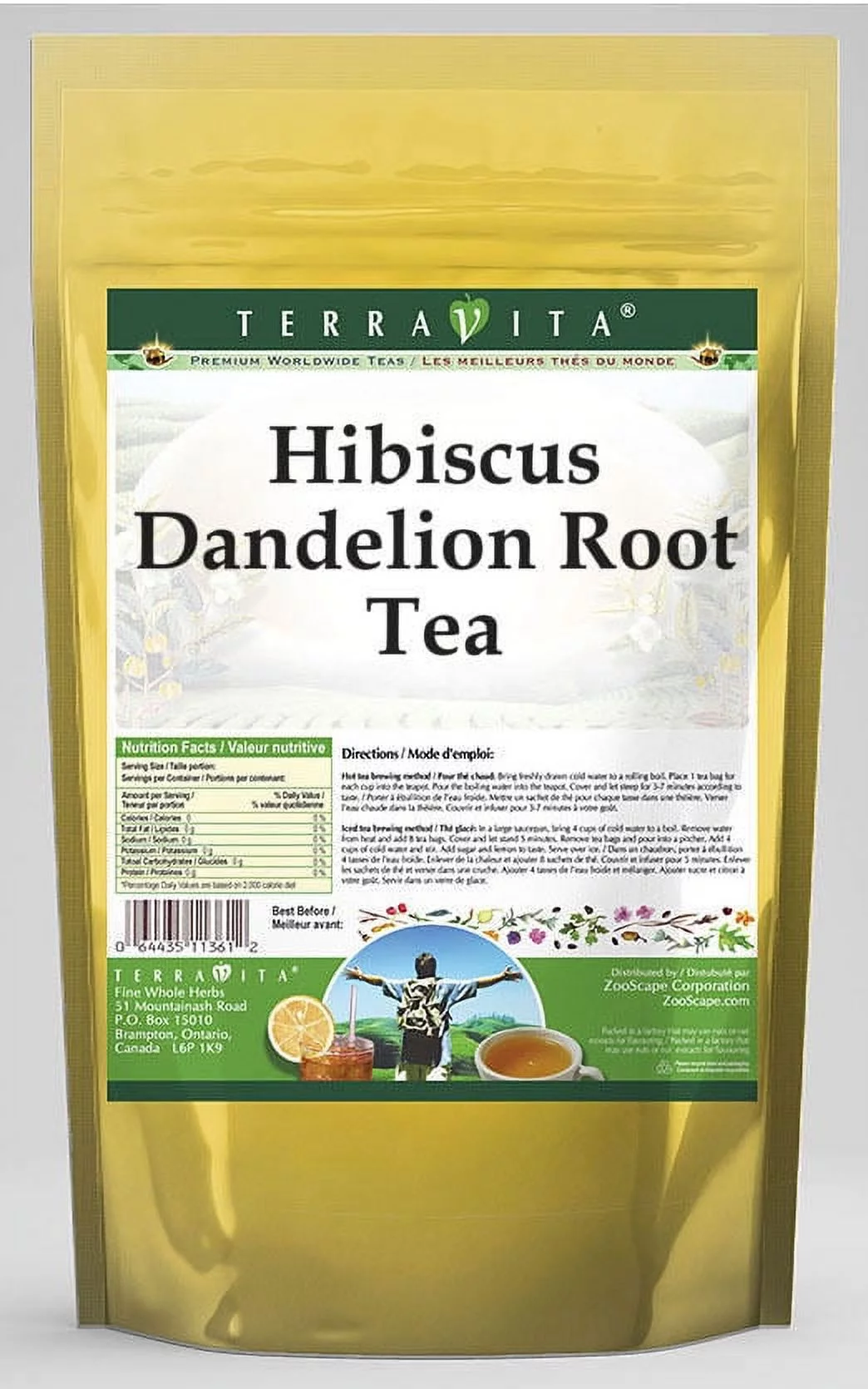TerraVita Hibiscus Dandelion Root Tea, (Hibiscus, Dandelion Root Tea Bags, 50 Tea Bags, 1-Pack, Zin: 552722)