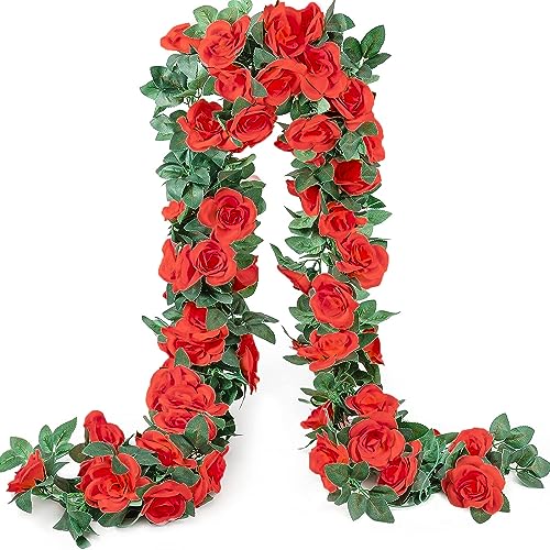 10PCS Fake Rose Garland, 7.5Ft Artificial Vines Flowers Hanging Rose Vine for Table Wedding Backdrop Arch Wall Party Mantle Festival Decor (White)